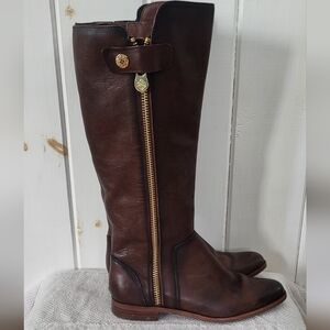 Isola Melino Brown Leather Gold Played Zipper Riding Boot